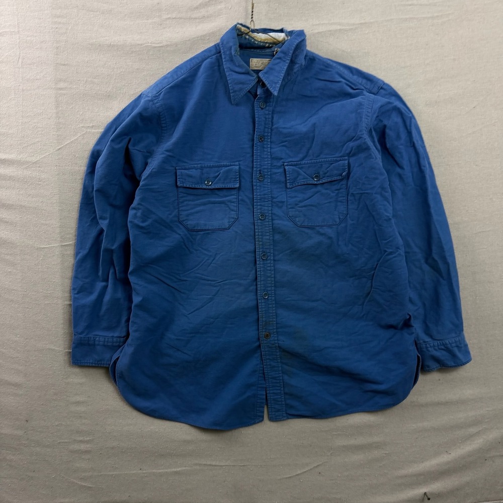 70s L.L. Bean Chamois Cloth Shirt 18 Longβ Blue Vintage Heavy Cotton Workwear